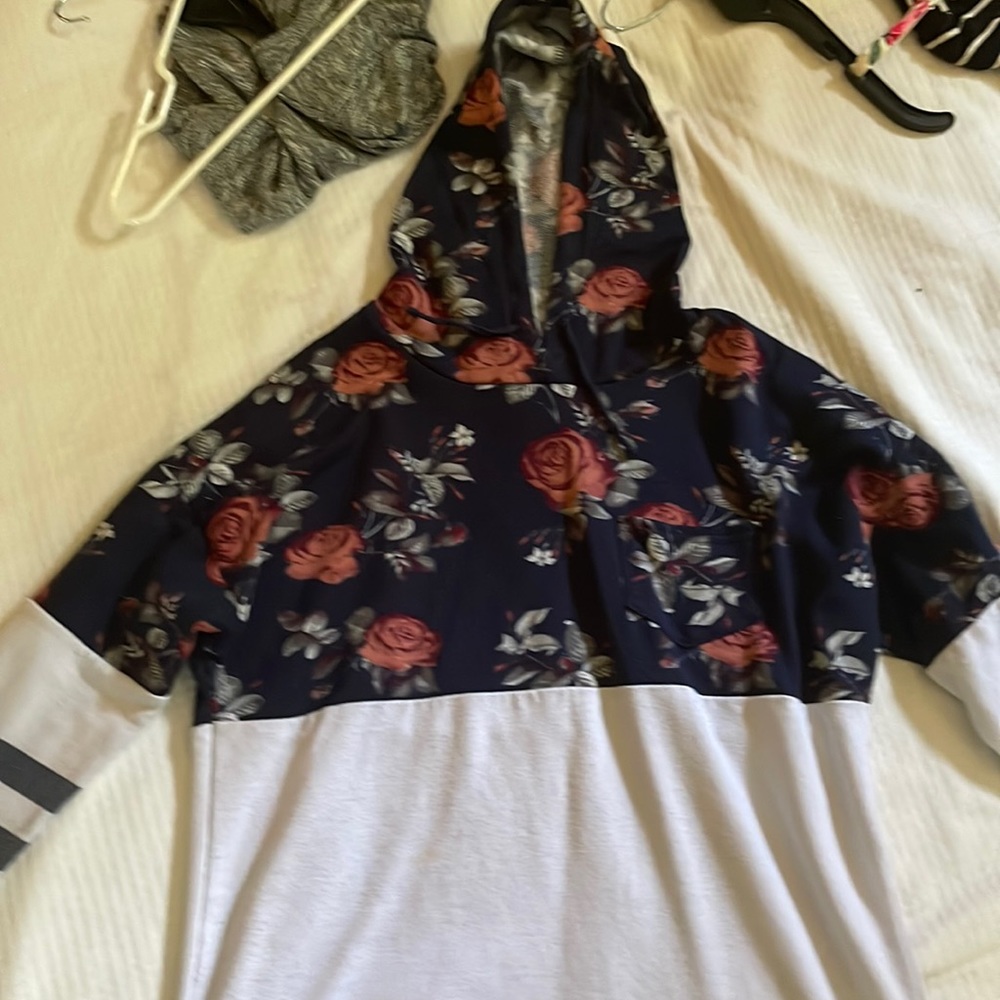 Justice Juniors Pullover with Hood,  Blue and White Floral Print